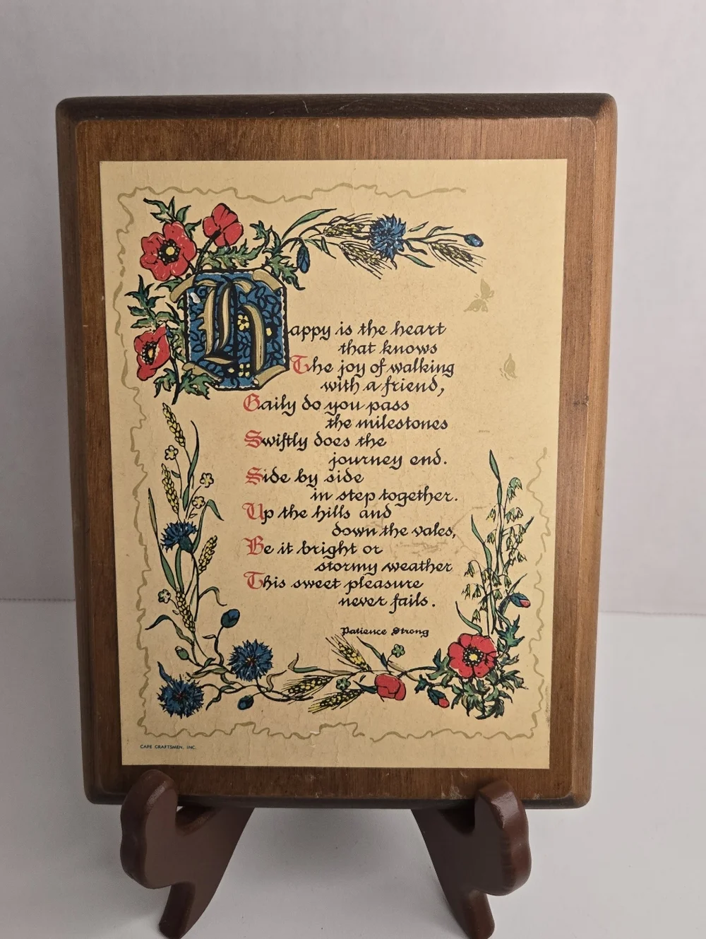 Vintage Cape Craftsman Wooden Wood Wall Plaque Happy Is The Heart...5.5